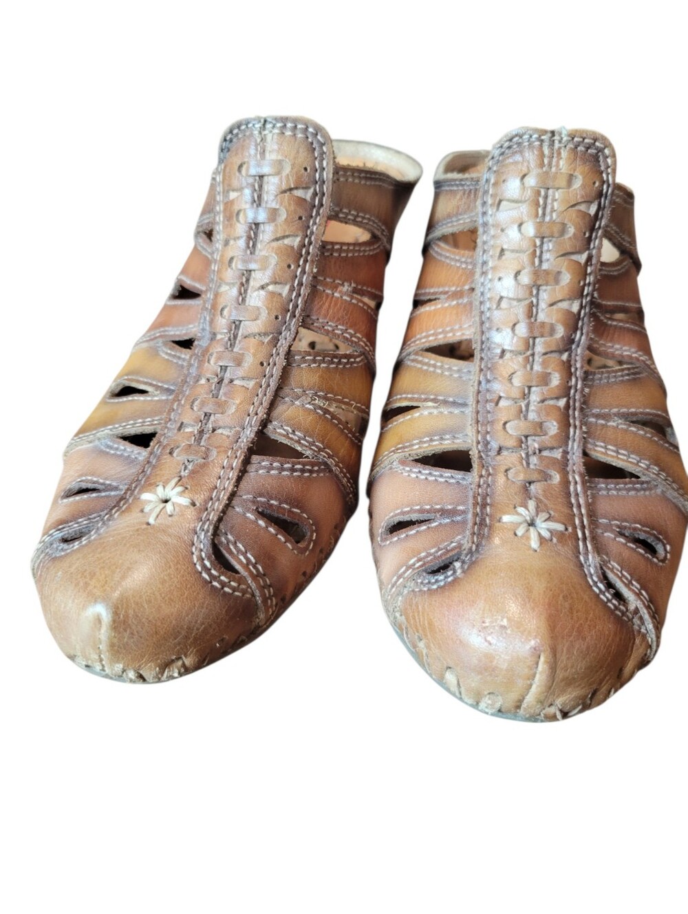 Pikolinos Tan Brown Slip On Clog Kitten Heel Sandals - Picture 3 of 9